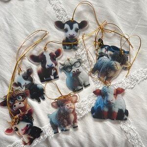 Cute Farm Animal Ornaments with Gold Strings